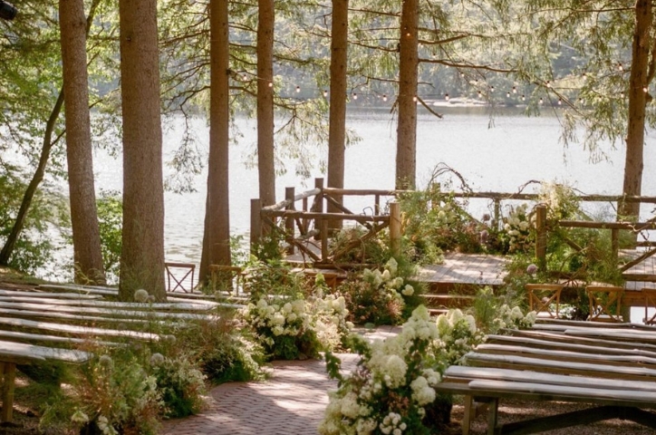 cedar lakes estate view of lake with wedding ceremony
