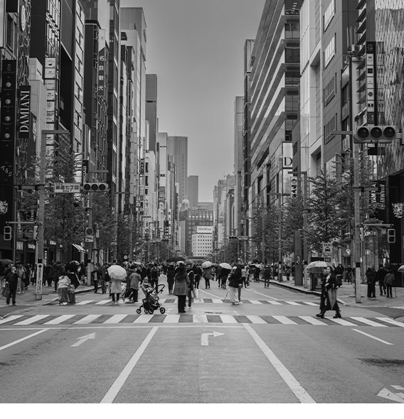 Japan city street in black and white
