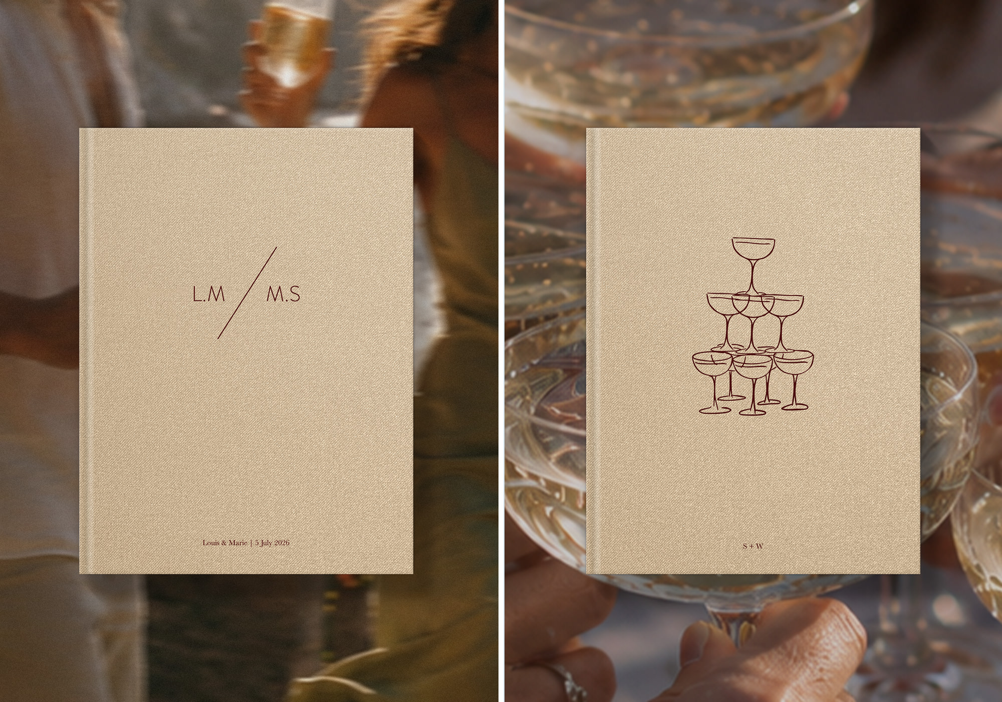 Champagne coated cloth with deep red ink