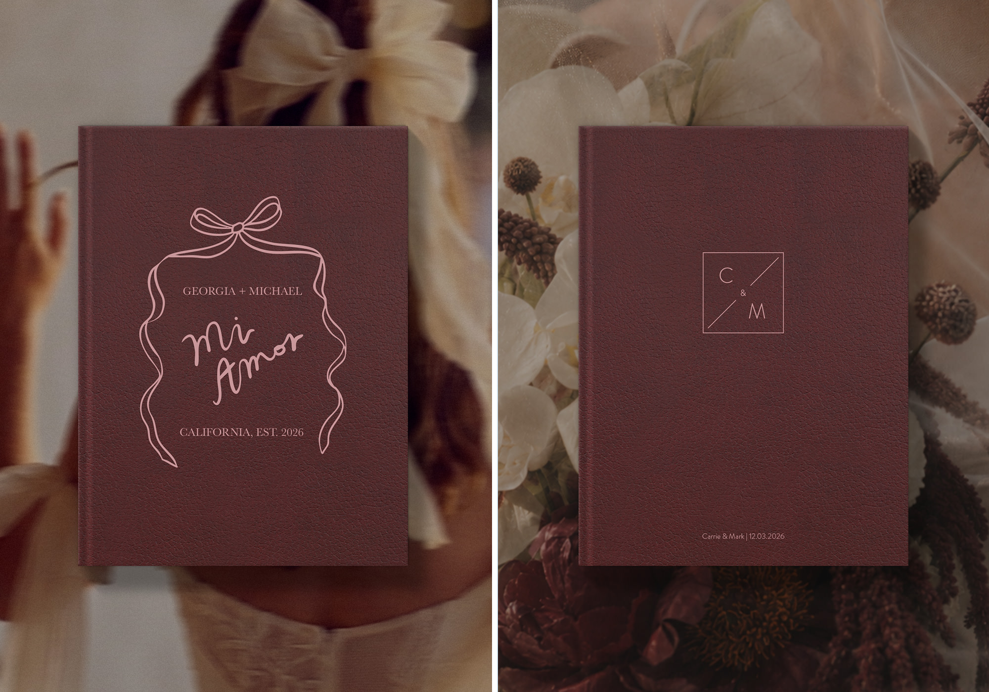 Merlot vegan leather with soft pink ink