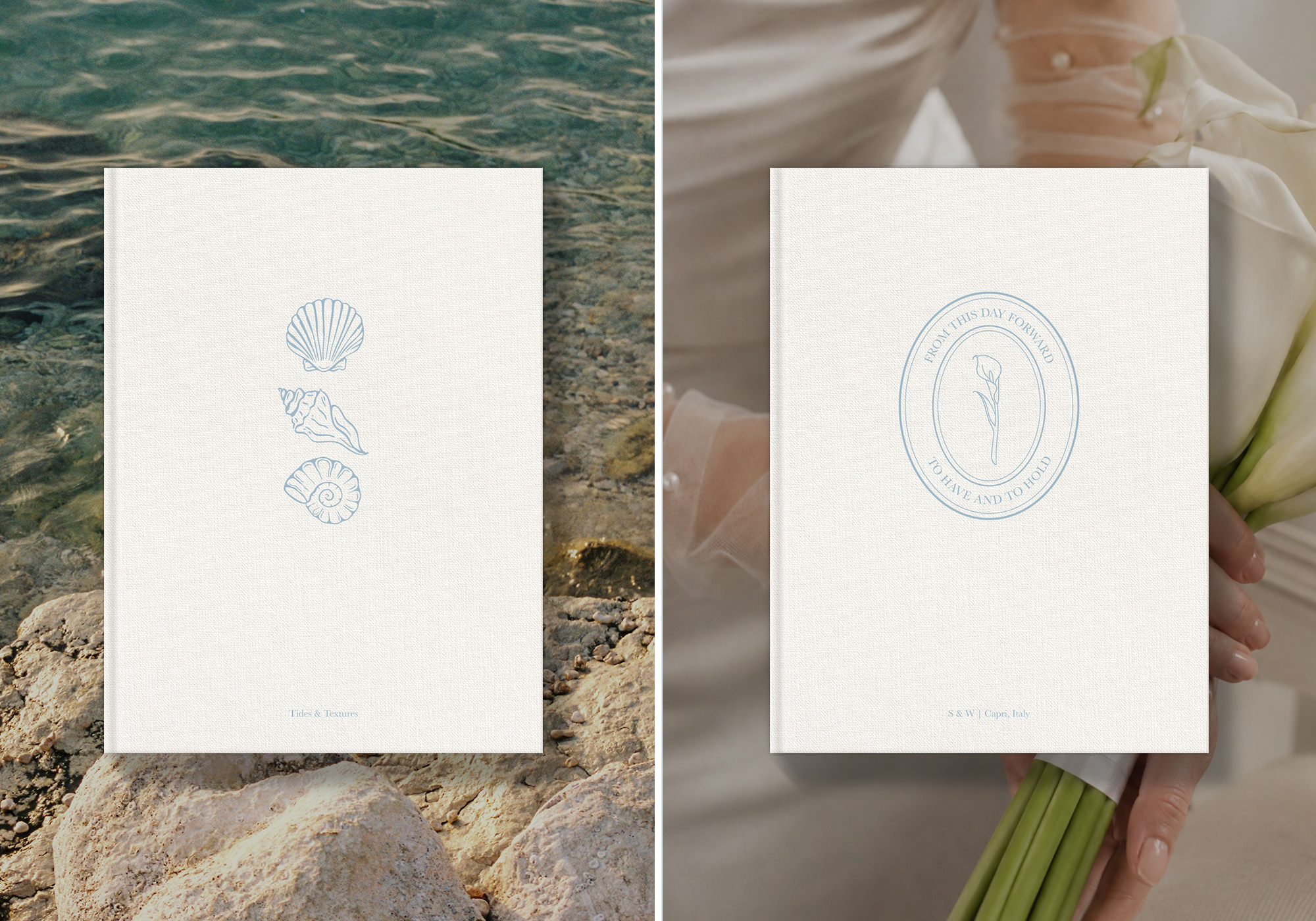 Ivory colored linen with light blue ink
