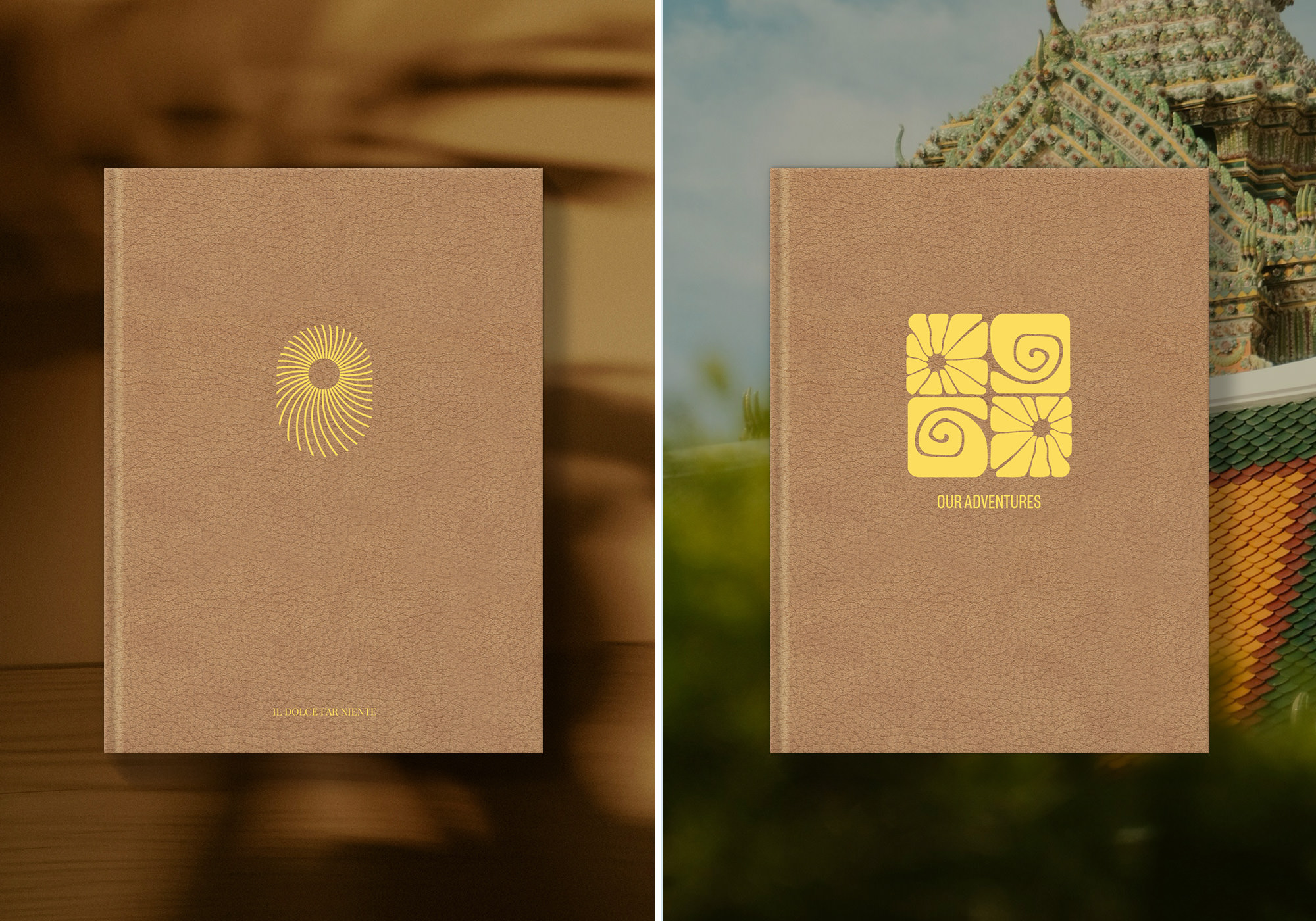 Camel vegan leather with yellow ink
