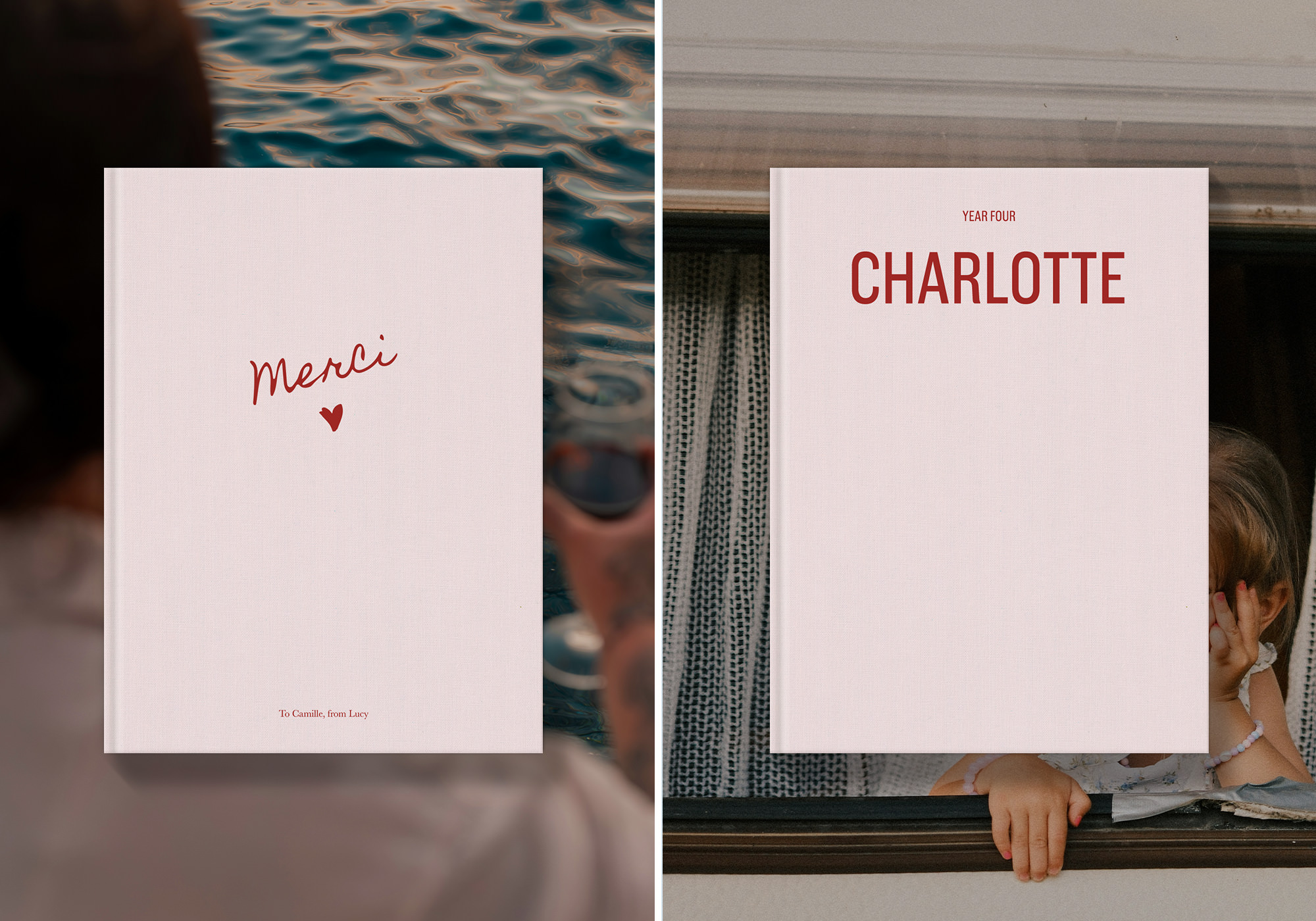 Blush colored linen with red ink