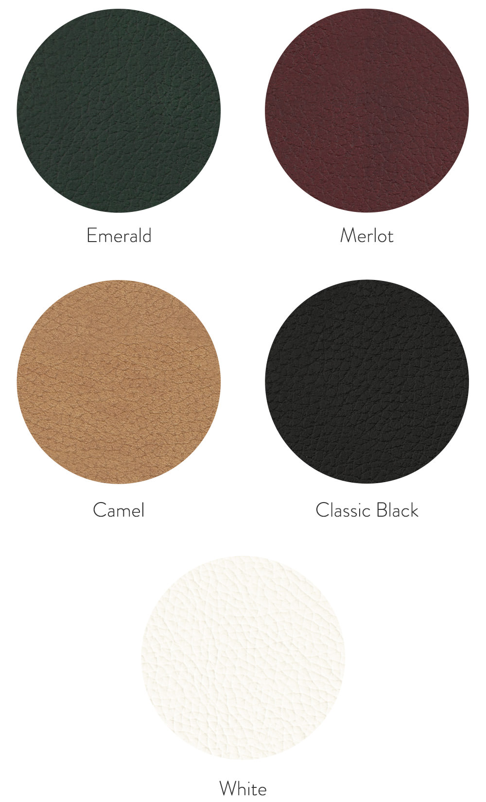 Selection of vegan leather colors.