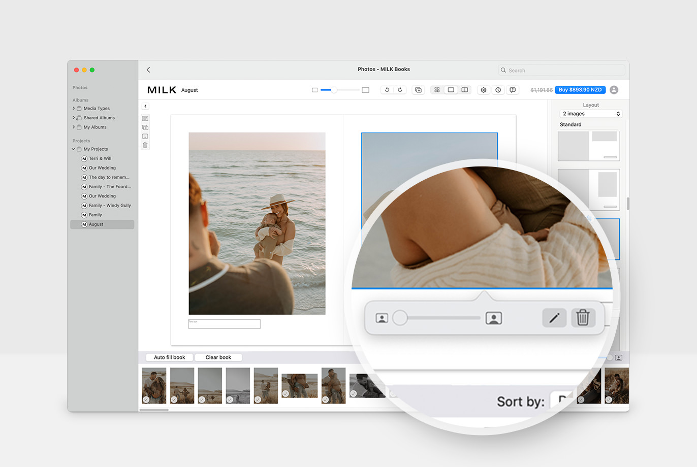 Captura de pantalla de las herramientas de Design Studio en la extensión de la app MILK para Mac
