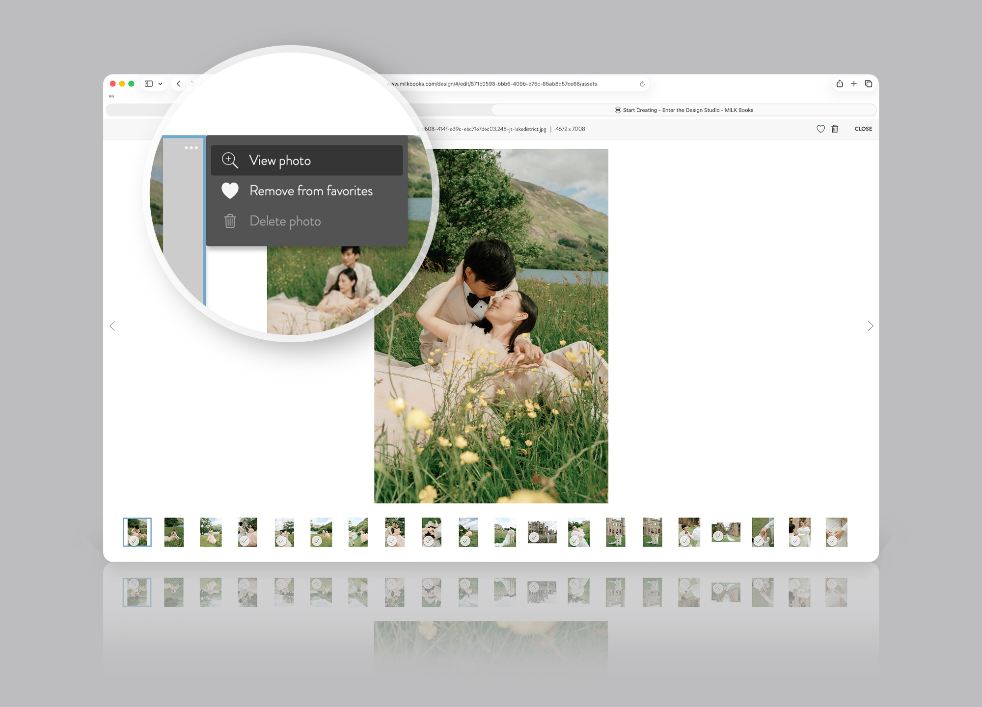 Design studio on desktop zoomed in on enlarged images